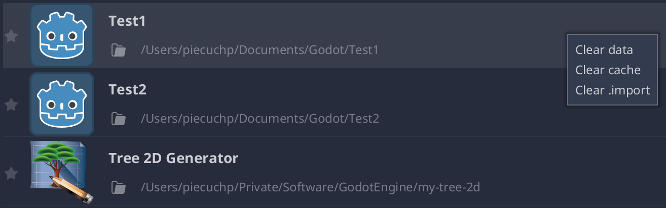 Clearing project's cache in Godot